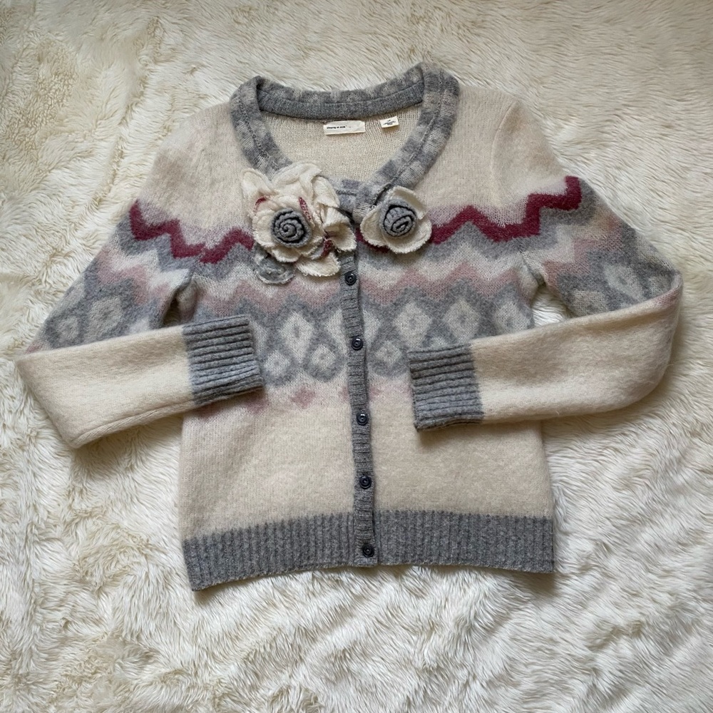 Anthropologie Sleeping on Snow Mohair Floral Double Time Cardigan, Size L